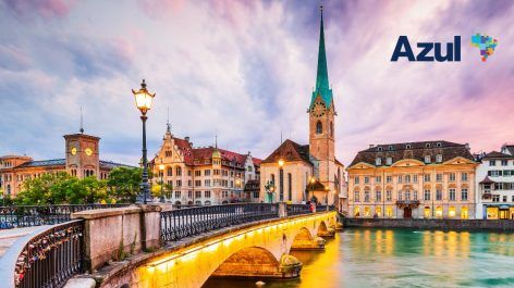 Ganhe pontos suficientes para resgatar um trecho de Madri a Zurique ao se cadastrar na Azul e fazer o primeiro câmbio na Nomad