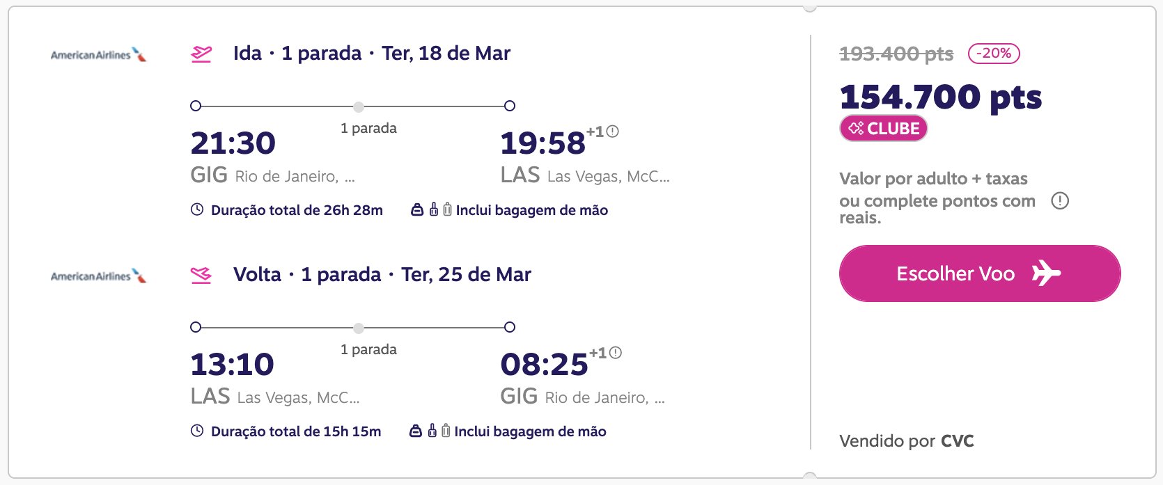 Livelo Las Vegas pontos