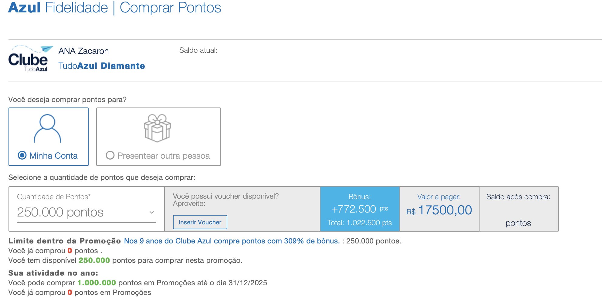compra pontos azul