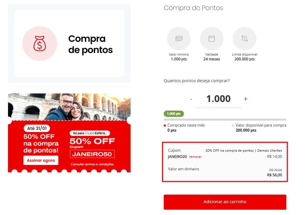 Compra Pontos Esfera Desconto