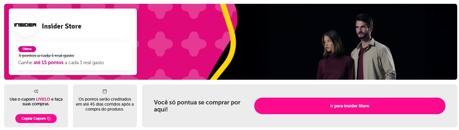 Livelo pontos Insider Store