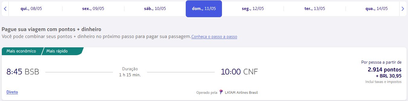 LATAM Passagens Nacionais Pontos