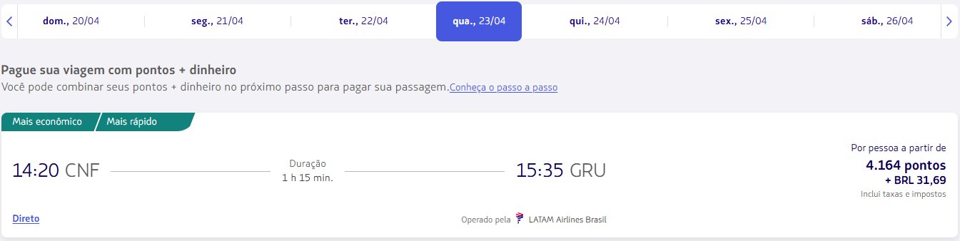 LATAM Passagens Nacionais Pontos