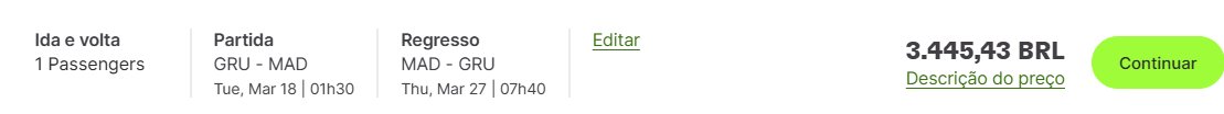 TAP voos ida e volta