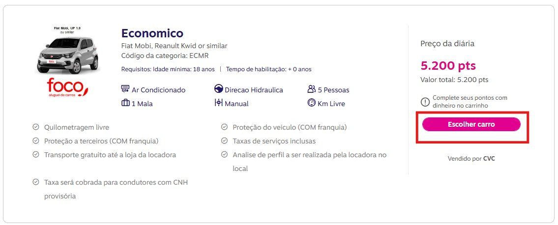 Livelo aluguel carros