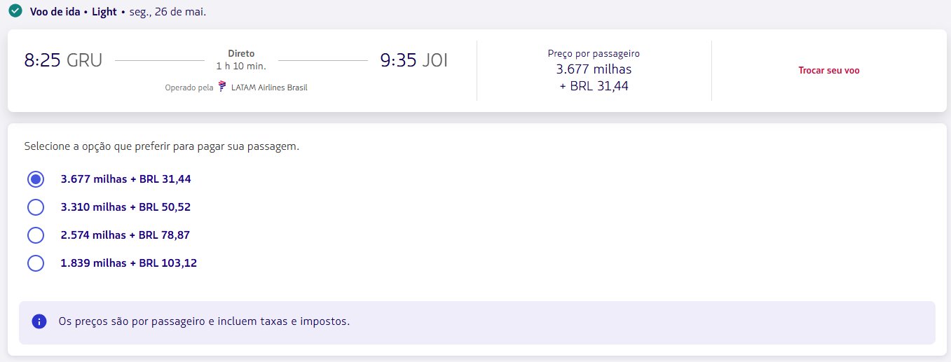 Passagens Nacionais LATAM milhas