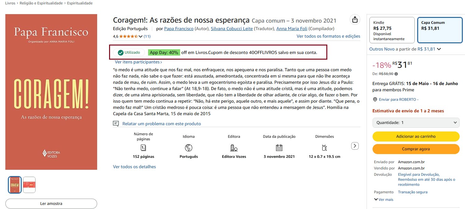 Amazon cupom desconto