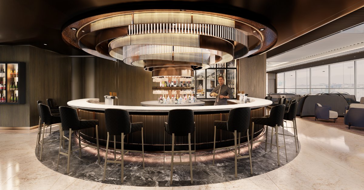 Projeto do novo SilverKris First Lounge da Singapore Airlines no Terminal 2.