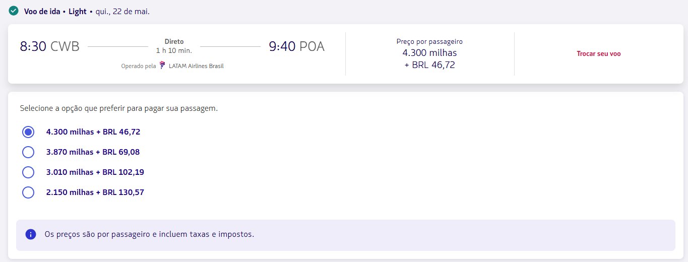 Passagens LATAM milhas