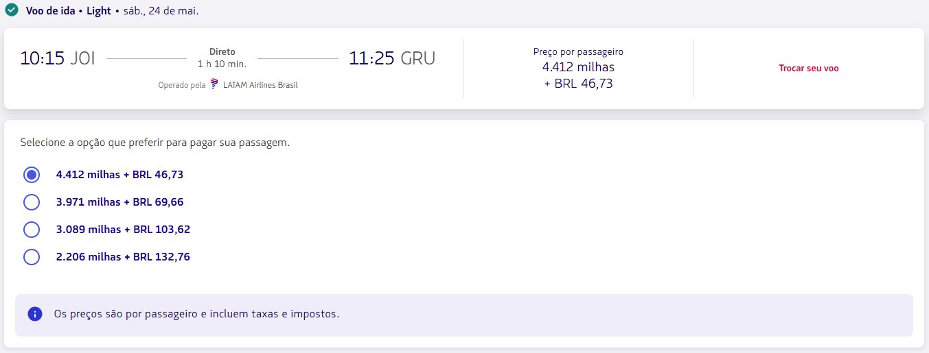 Passagens LATAM milhas
