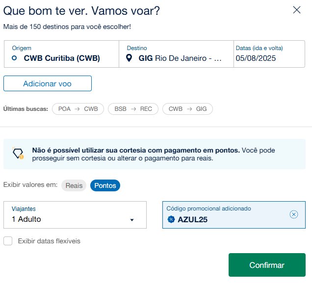 Azul Desconto passagens
