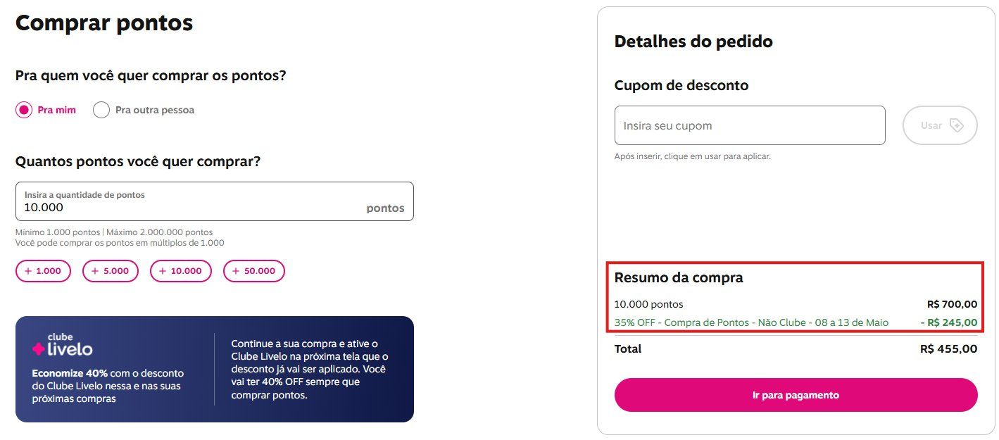 Desconto Compra Pontos Livelo