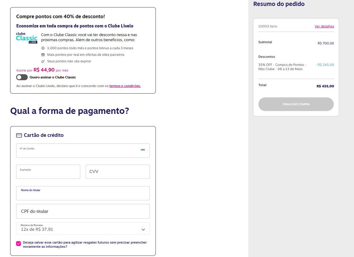 Desconto Compra Pontos Livelo