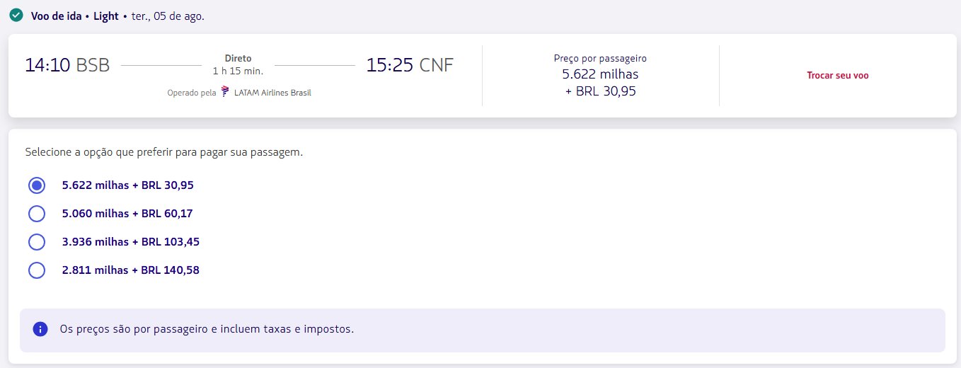 Passagens Nacionais LATAM milhas