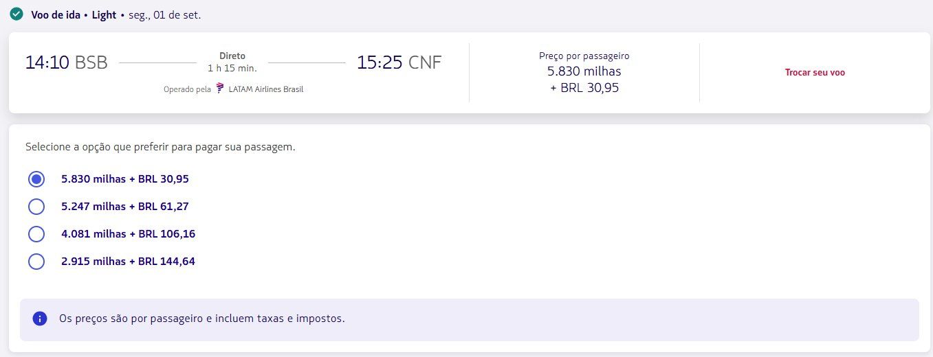 Passagens LATAM milhas