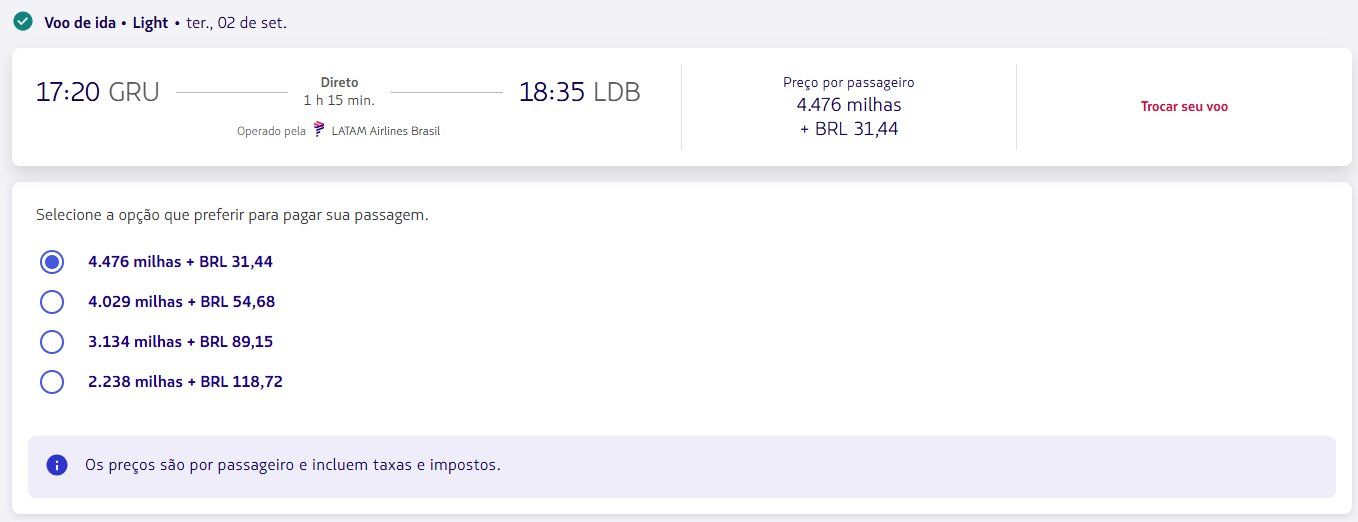Passagens LATAM milhas
