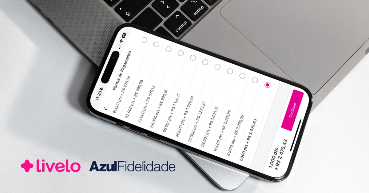 Ainda mais barato no app! Transfira pontos Livelo para o Azul Fidelidade usando pontos + dinheiro – milheiro a partir de R$ 11,36