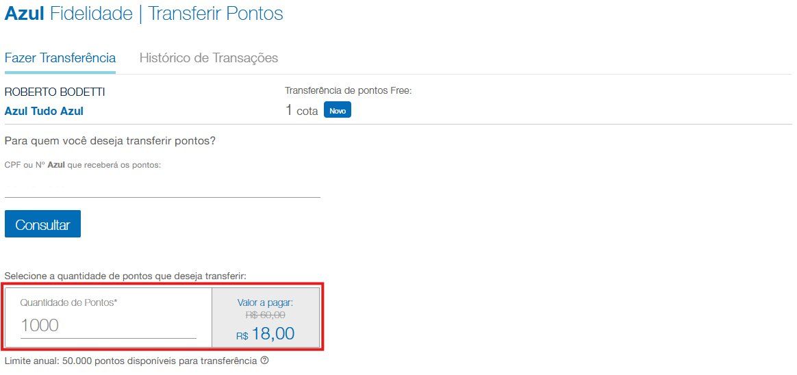 Azul transferência entre contas