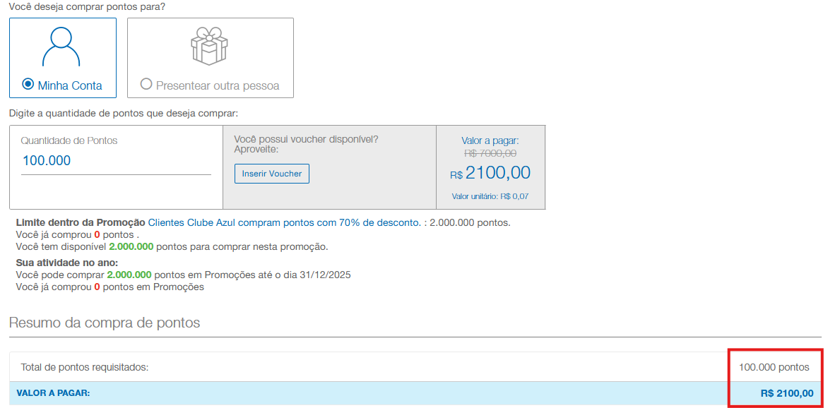 Compra Pontos Azul Desconto
