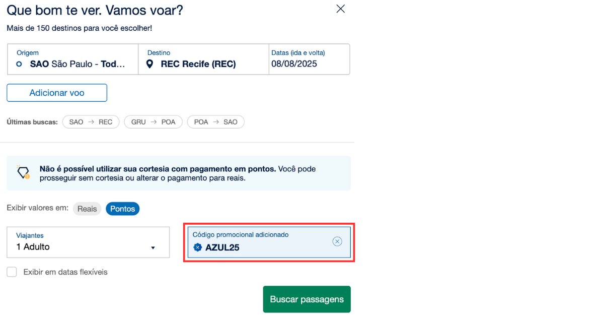 Azul desconto passagens
