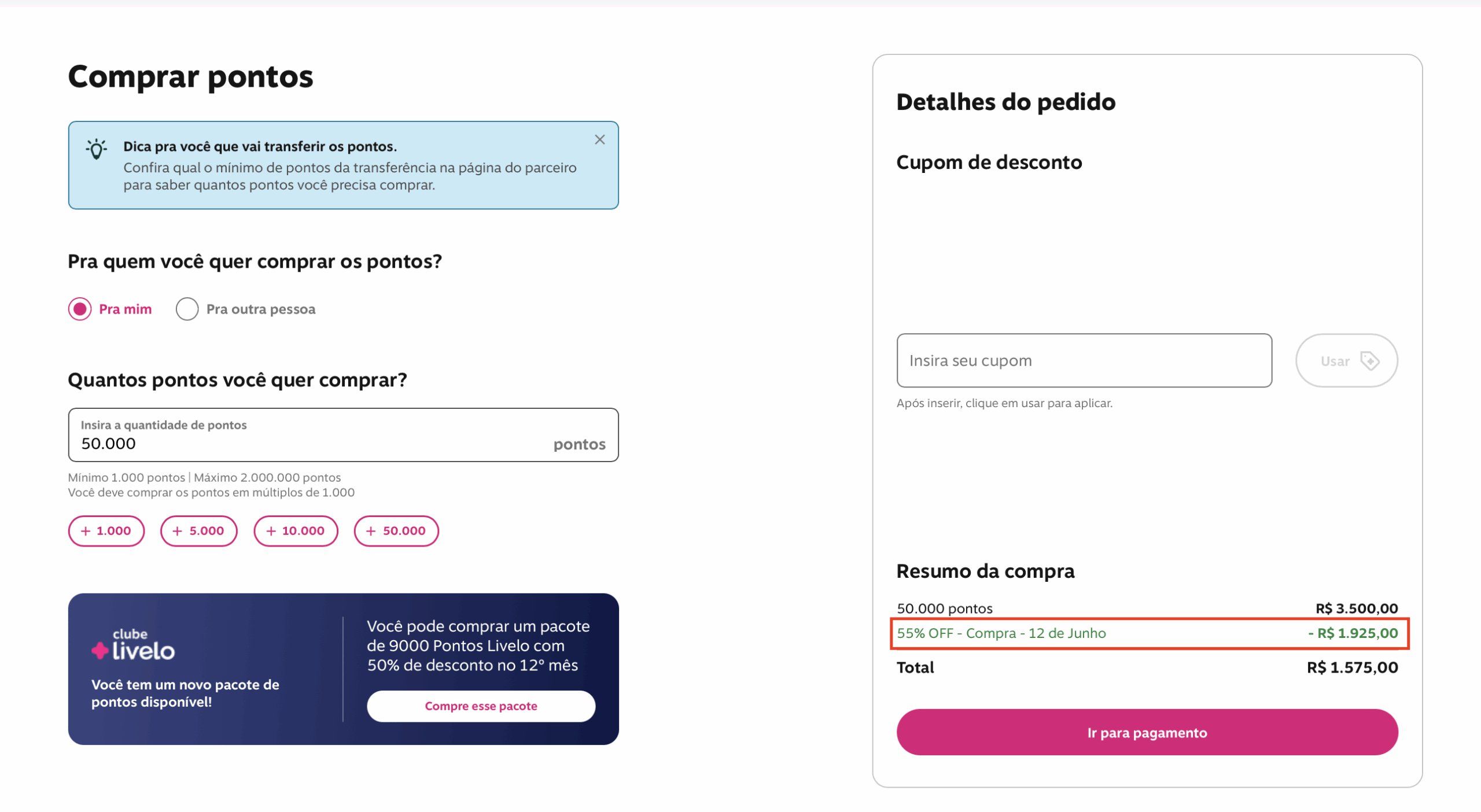 Livelo Desconto Compra Pontos