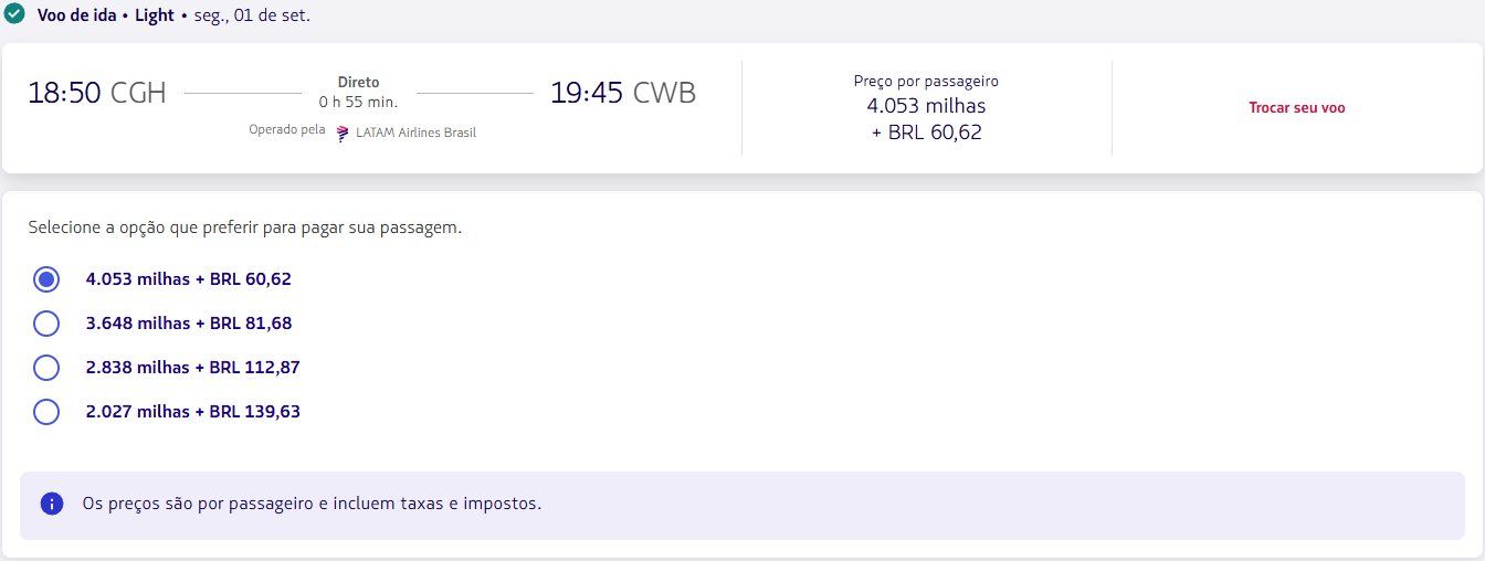 Passagens Nacionais LATAM milhas