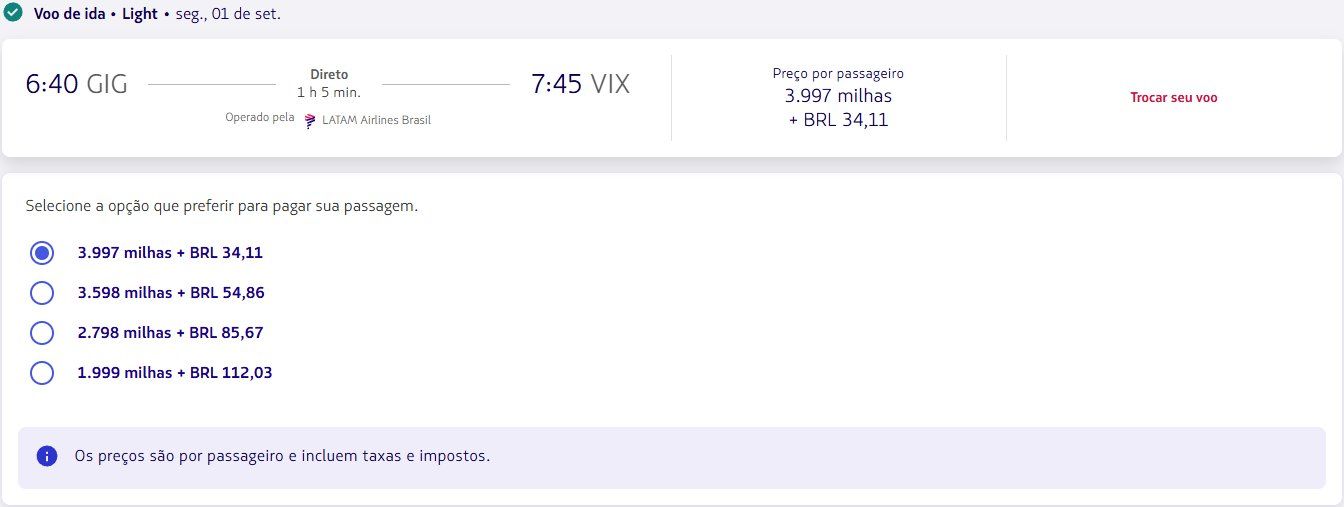 Passagens Nacionais LATAM milhas