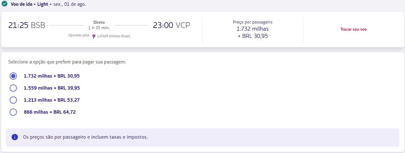 Passagens Nacionais LATAM milhas
