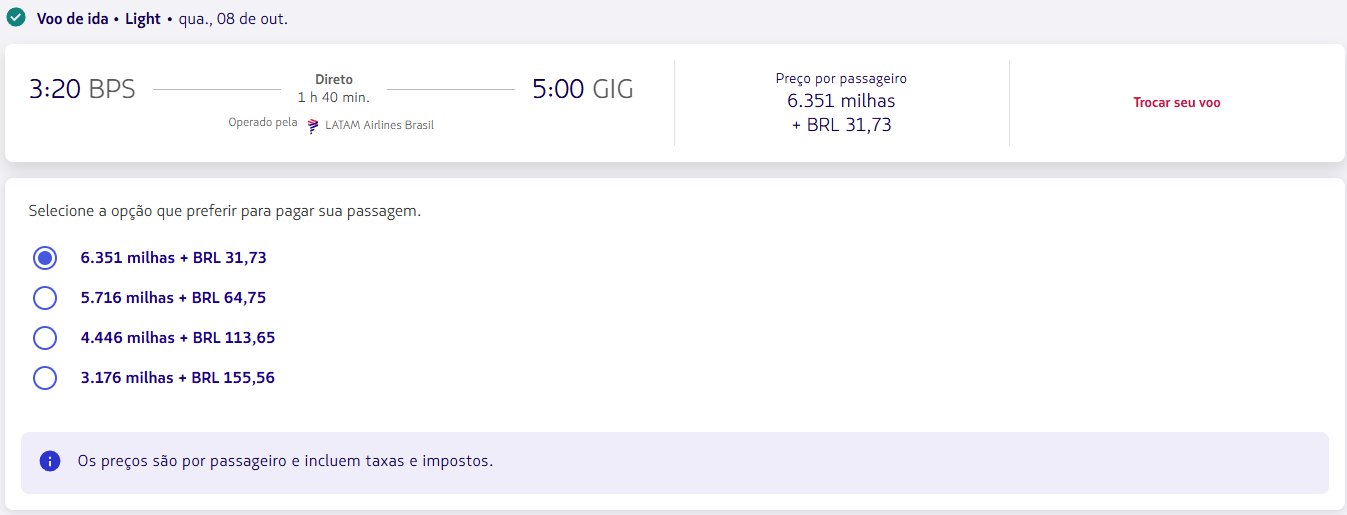 Passagens Nacionais LATAM milhas