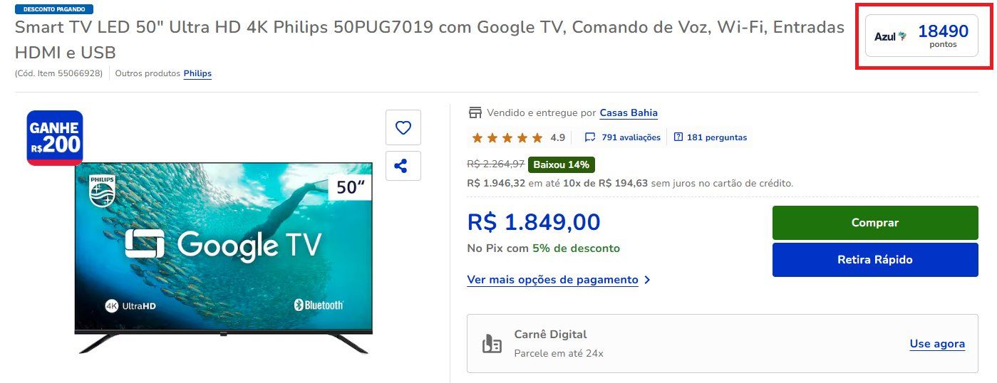 Azul Fidelidade oferece até 15 pontos por real gasto nas Casas Bahia