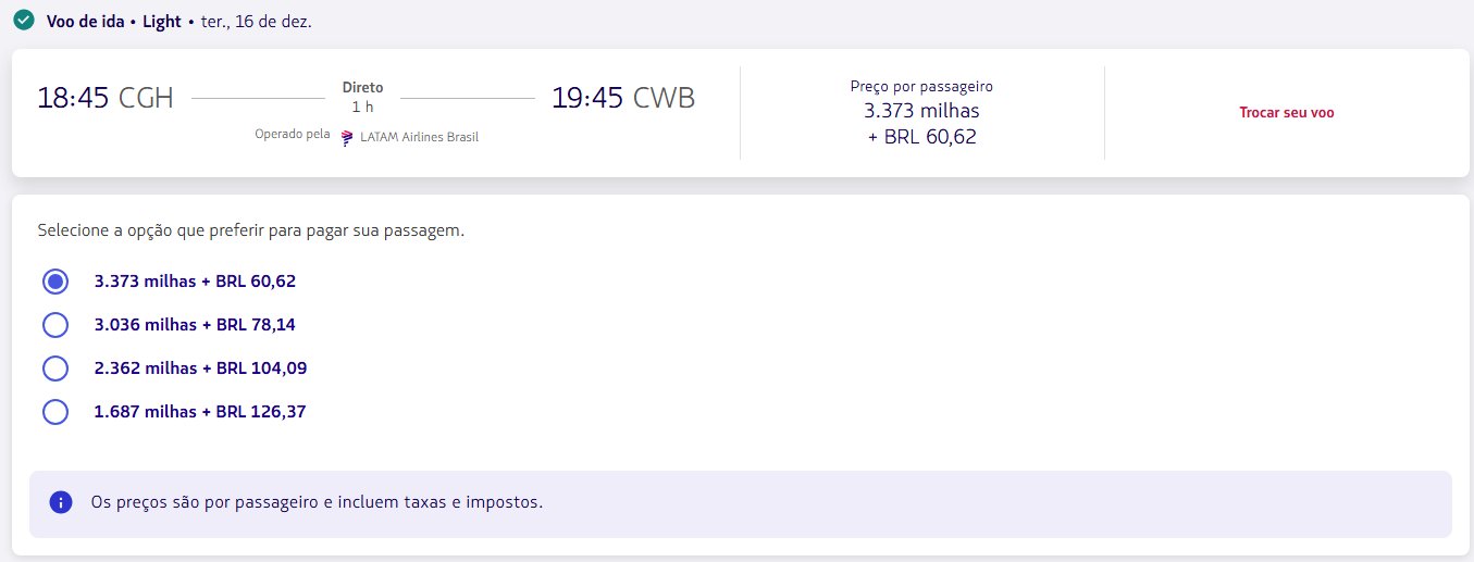 Passagens Nacionais LATAM milhas
