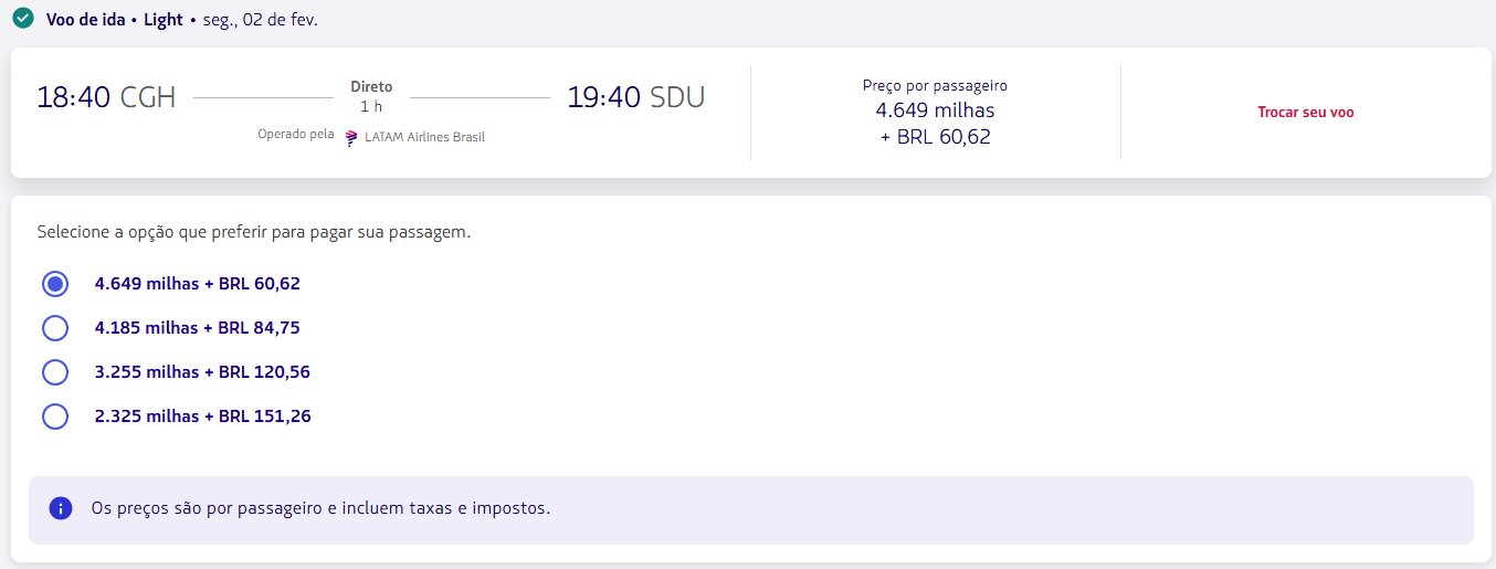 Passagens Nacionais LATAM milhas