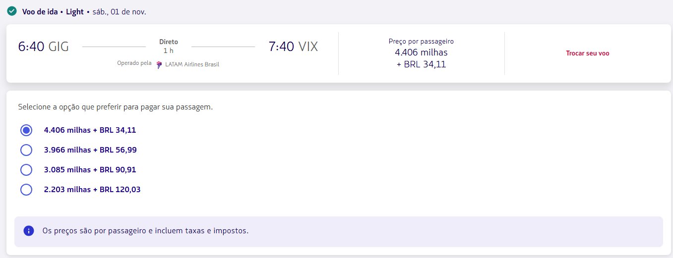 Passagens Nacionais LATAM milhas