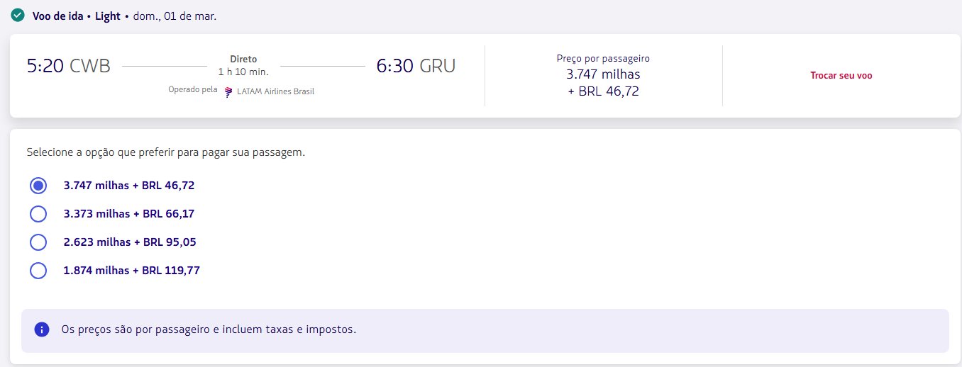Passagens Nacionais LATAM milhas
