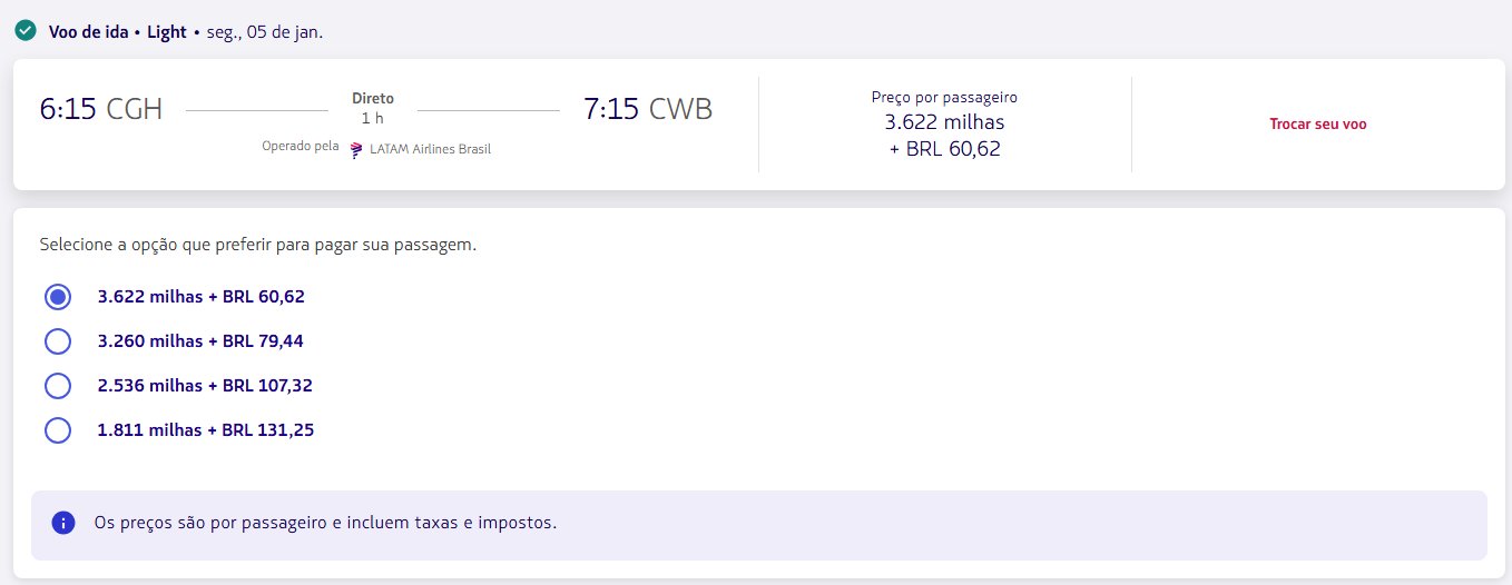 Passagens Nacionais LATAM milhas