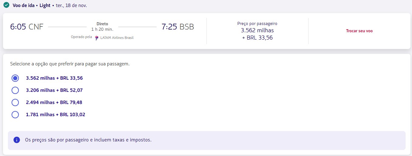 Passagens Nacionais LATAM milhas