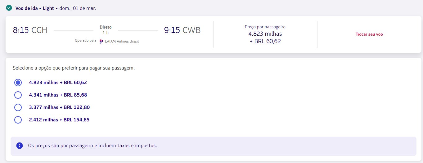 Passagens Nacionais LATAM milhas