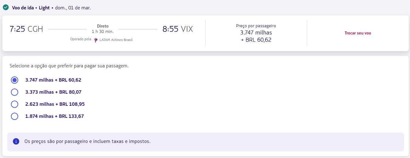 Passagens Nacionais LATAM milhas