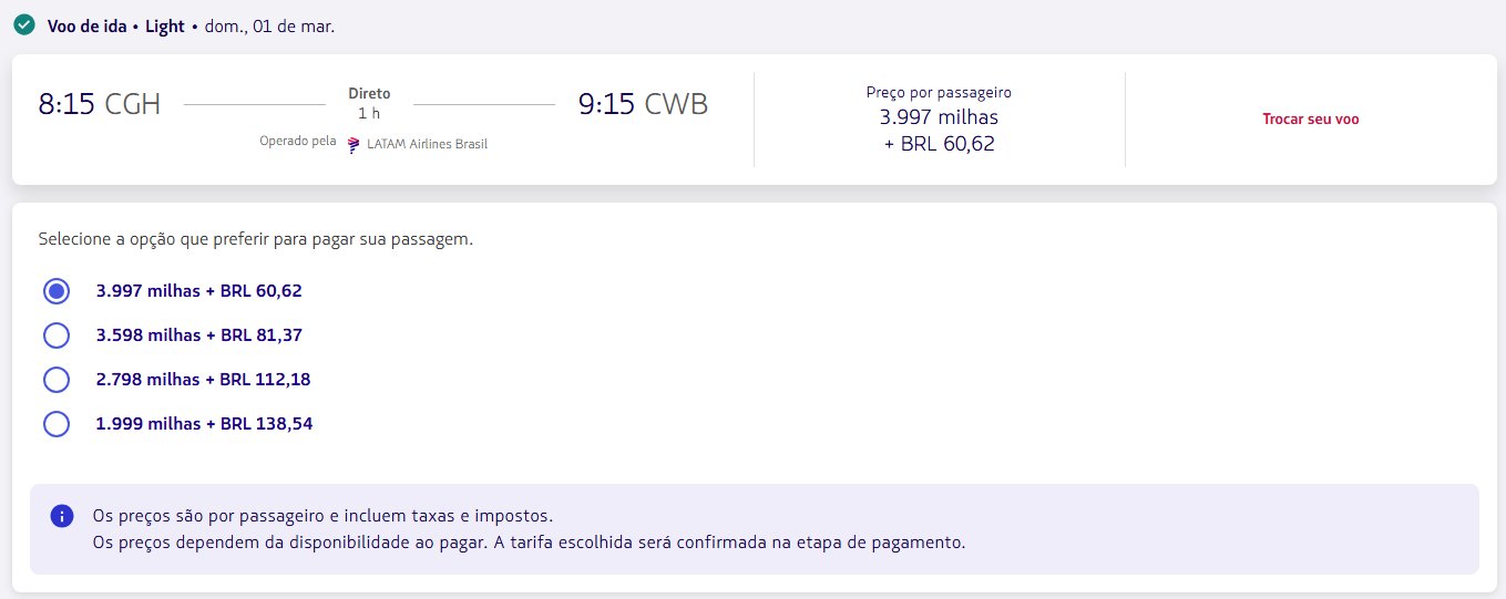 Passagens Nacionais LATAM milhas