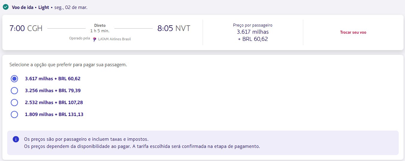 Passagens Nacionais LATAM milhas